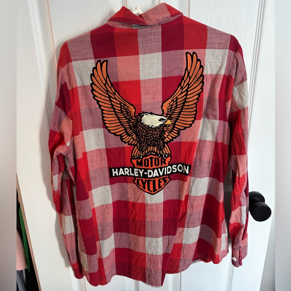 Harley Davidson Women's Vintage Eagle Plaid Shirt Size XL